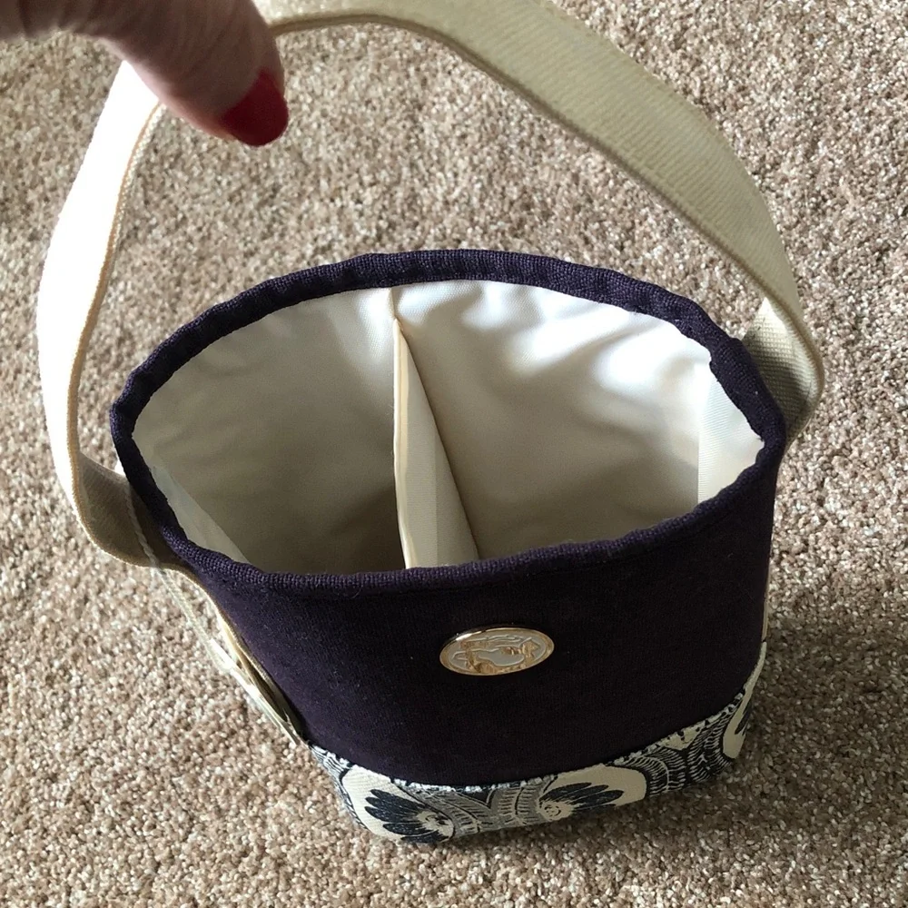 Spartina 449 Double Wine Caddy Ashley River navy blue/off white linen New - Picture 5 of 10